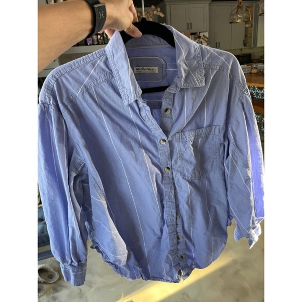 We The Free Blue White Striped Button Down Shirt Boho XS